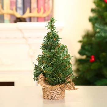 Мини Коледно Дърво с Основа от Зебло Миниатюрни Бор Настолни коледни Елхи Украса за Коледа на Празнични Партита Домашна Плот