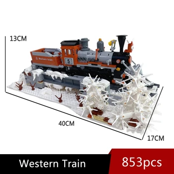 Модел на западното влакове MOC, серия индустриални революции на 20-ти век, строителни блокчета, играчки, градски тухли, ретро, съвместими с LEGO