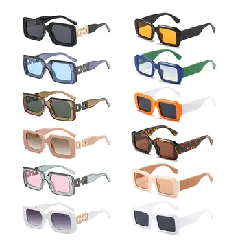 Модерни правоъгълни слънчеви очила за жени и мъже, модни слънчеви очила в квадратна рамка на 90-те години, ретро нюанси