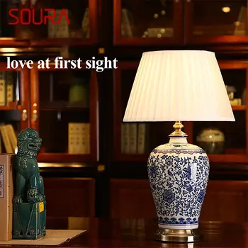 Настолни лампи от съвременната Керамика SOURA с led осветление от китай, син и бял порцелан за дома, хол, спалня