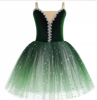 Ново детско балетное рокля за изказвания, женска пола от тъмно-зелена прежда градиентной