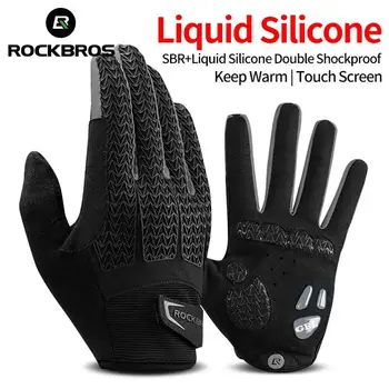 Официални ръкавици Rockbros със сензорен екран върху целия пръст, велосипедни ръкавици с гелевой покритие, противоударные МТБ колоездене, дълги ръкавици