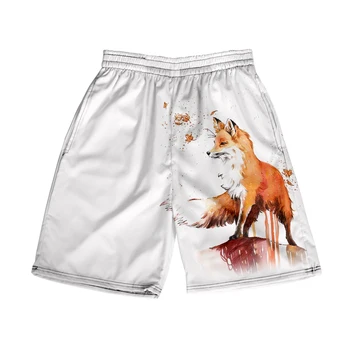 Плажни шорти Fox, мъжки и дамски дрехи, ежедневни панталони с 3D дигитален печат, мода тенденция на панталони за двойки