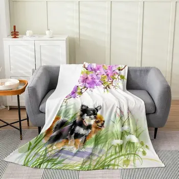 Плюшевое одеяло за кучета, Сезон фигура кученце, Покривки за легла, Растително Фланелевое Флисовое одеяло, художествена живопис