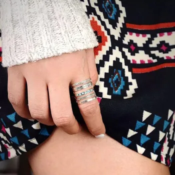 Реколта пръстени За жени в Бохемски резбовани рамки, Многослойни Плажни украса Под по-Стари времена, със сребърно покритие, Етническа пръстен 2023, Новост