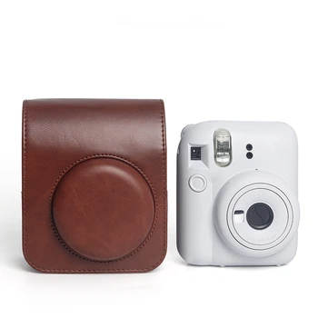Ретро Мек мини-калъф за фотоапарат, чанта за Instax Mini 12, калъф от изкуствена кожа с пагон, калъф за фотоапарат