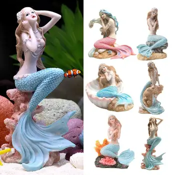 Симпатичните Фигурки на Русалките, Украса за аквариум с рибки, статуетки от смола с кадифена текстура, Миниатюрен Пленителна декор Оазис