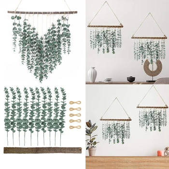 Скандинавска зелените евкалипт, листа на изкуствен евкалипт, подвесная дървени клони, стенен декор за баня, интериор на спалня