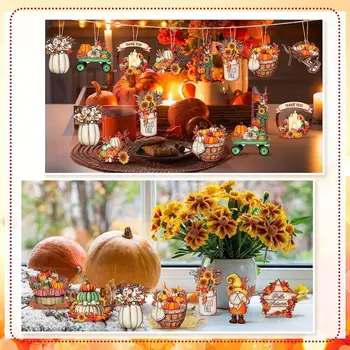 Трайни дървени декорации, Празнични есенни декорации за Деня на благодарността, Очарователен Джуджетата, Тикви, Кленови листа за дома, за дървета