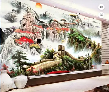 фото тапет 3d стенопис по поръчка на Великата китайска стена с традиционната китайска рисувани начало декор тапети за стените, 3d спалня