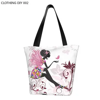 Цвете Фея, пеперуда, торбички за пазаруване за момичета, Модни холщовые чанти с принтом, чанти през рамо, чанти голям капацитет
