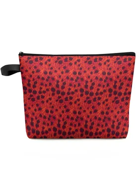Червена косметичка с леопардовым модел, чанта за пътуване, Женски козметични чанти, Органайзер за тоалетна, Детски молив случай за съхранение