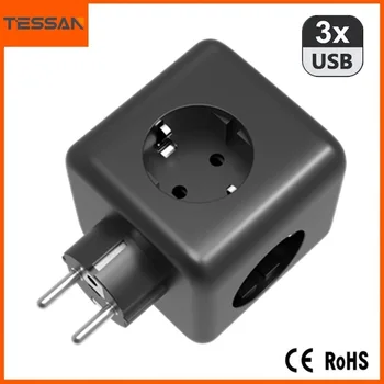 Штепсельная вилица TESSAN EU, удължител на няколко контакти с контакти, ключове ac и USB портове, адаптери за електрически контакт Cube, зарядно устройство за пътуване в дома си